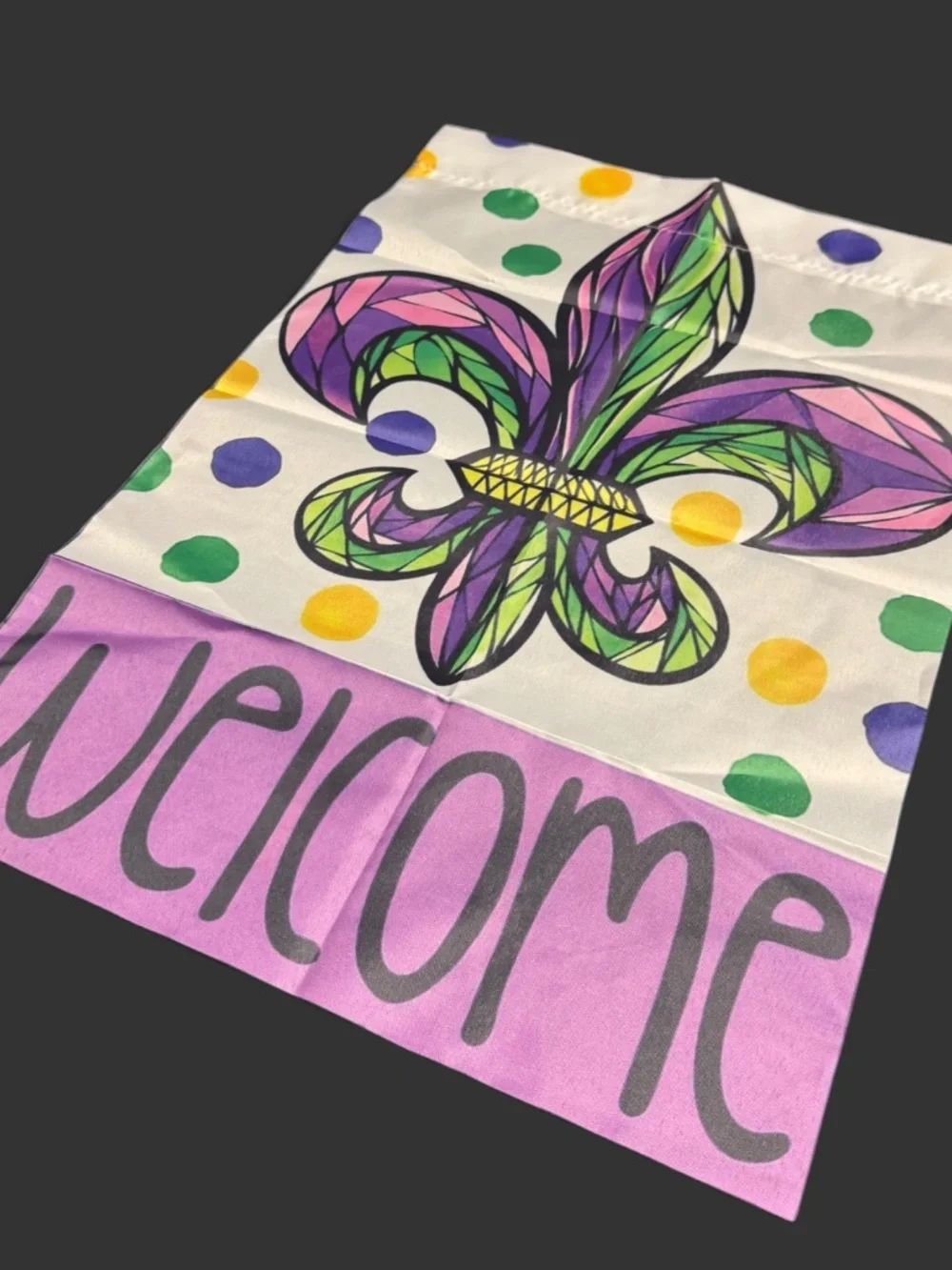 Mardi Gras Garden Flag 12x18 Fleur De Lis Purple Green Gold Welcome NIP